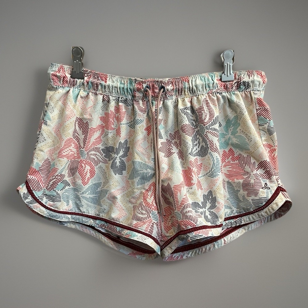 PrAna Mariya Shorts Womens Medium Hawaiian Floral Athletic Zip Pocket UPF 50+